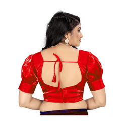 Generic Women's Organza Plain Readymade Blouse (Red, Size: Free Size)