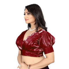 Generic Women's Organza Plain Readymade Blouse (Maroon, Size: Free Size)