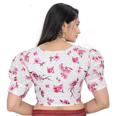 Generic Women's Cotton Blend Floral Readymade Blouse (Pink, Size: Free Size)
