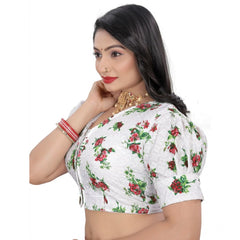 Generic Women's Cotton Blend Floral Readymade Blouse (Green, Size: Free Size)
