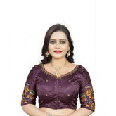 Generic Women's Malai Silk Floral Readymade Blouse (Purple, Size: Free Size)