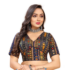 Generic Women's Cotton Blend Plain Readymade Blouse (Navy Blue, Size: Free Size)