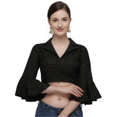 Generic Women's Cotton Striped Readymade Blouse (Black, Size: Free Size)