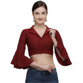 Generic Women's Cotton Striped Readymade Blouse (Maroon, Size: Free Size)