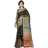 Generic Women's Jacquard Woven Saree With Unstitched Blouse 5.5Mtr (Black)