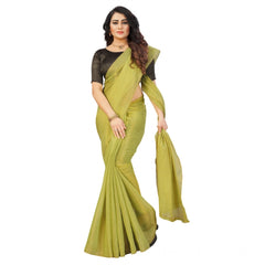 Generic Women's Cotton Silk Self Design Saree With Unstitched Blouse 5.5Mtr (Light Green)