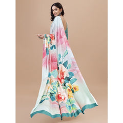 Generic Women's Crepe Digital Print Saree With Unstitched Blouse 5.5Mtr (Light Blue)