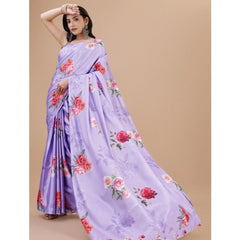 Generic Women's Crepe Digital Print Saree With Unstitched Blouse 5.5Mtr (Purple)