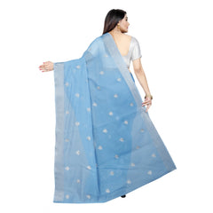 Generic Women's Cotton Silk Embroidered Saree With Unstitched Blouse 5.5Mtr (Light Blue)