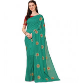 Generic Women's Silk Blend Embroidered Saree With Unstitched Blouse 5.5Mtr (Green)