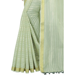 Generic Women's Cotton Blend Solid/Plain Saree With Unstitched Blouse 5.5Mtr (Green)