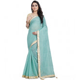 Generic Women's Cotton Silk Checkered Saree With Unstitched Blouse 5.5Mtr (Blue)