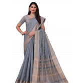 Generic Women's Silk Blend Woven Saree With Unstitched Blouse 5.5Mtr (Grey)