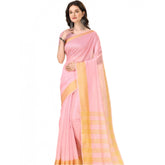 Generic Women's Cotton Silk Striped Saree With Unstitched Blouse 5.5Mtr (Multicolor)