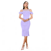 Generic Women's Knitting stretchable Solid Round Neck Sleeveless Dress (Purple)