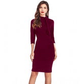 Generic Women's Knitting stretchable Solid Round Neck 3-4th Dress (Maroon)