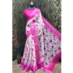 Generic Women's Cotton Linen Woven Design Saree With Unstitched Blouse 5.5Mtr (Pink)