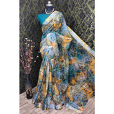 Generic Women's Cotton Linen Woven Design Saree With Unstitched Blouse 5.5Mtr (Multicolor)