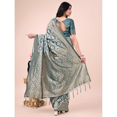Generic Women's Cotton Printed Saree With Unstitched Blouse 5.5Mtr (Green)