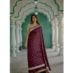 Generic Women's Cotton Printed Saree With Unstitched Blouse 5.5Mtr (Purple)