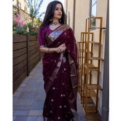 Generic Women's Cotton Printed Saree With Unstitched Blouse 5.5Mtr (Maroon)