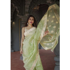 Generic Women's Cotton Printed Saree With Unstitched Blouse 5.5Mtr (Pista)