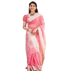 Generic Women's Cotton Printed Saree With Unstitched Blouse 5.5Mtr (Pink)