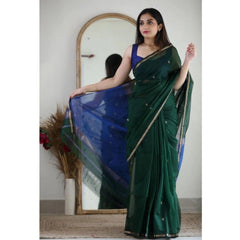 Generic Women's Cotton Printed Saree With Unstitched Blouse 5.5Mtr (Green)