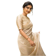 Generic Women's Silk Printed Saree With Unstitched Blouse 5.5Mtr (Off White)
