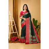 Generic Women's Soft Dola Cotton Kalamkari Printed Saree With Unstitched Blouse 5.5Mtr (B.Green)