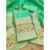 Generic Women's Banarasi Silk Printed Unstitched Salwar Suit Material With Dupatta (Sea Green, 3Mtrs)