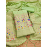 Generic Women's Banarasi Silk Printed Unstitched Salwar Suit Material With Dupatta (Pista, 3Mtrs)