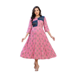 Generic Women's Rayon Print With Embroidery Work A-Line Kurti (Wine)