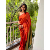 Generic Women's Litchi silk Printed Saree With Unstitched Blouse (Red)