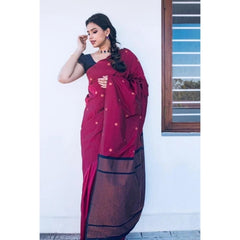 Generic Women's Litchi silk Printed Saree With Unstitched Blouse (Red)