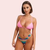 Rainbow Striped High-Cut Bikini Bottom (Bottom Only)