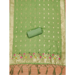 Generic Women's Banarasi Silk Printed Unstitched Salwar Suit Material With Dupatta (Pista, 3Mtrs)