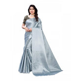Generic Women's Satin Printed Saree With Unstitched Blouse 5.5Mtr (Grey)