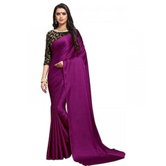 Generic Women's Satin Solid Saree With Unstitched Blouse 5.5Mtr (Turquoise)