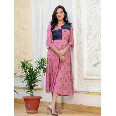 Generic Women's Rayon Print With Embroidery Work A-Line Kurti (Wine)