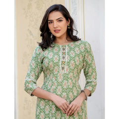 Generic Women's Rayon Print With Embroidery Work A-Line Kurti (Green)