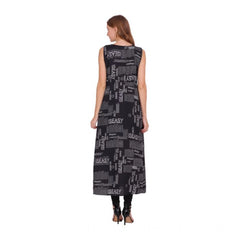 Generic Women's Casual Crepe Sleeveless Slit Dress (Black)