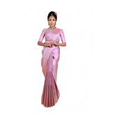 Generic Women's Soft Lichi Silk Printed Saree With Unstitched Blouse 5.5Mtr (Pink)