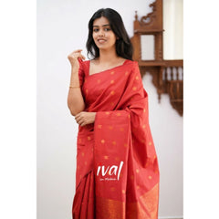 Generic Women's Soft Lichi Silk Printed Saree With Unstitched Blouse 5.5Mtr (Red)