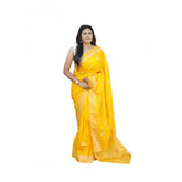 Generic Women's Soft Lichi Silk Printed Saree With Unstitched Blouse 5.5Mtr (Yellow)