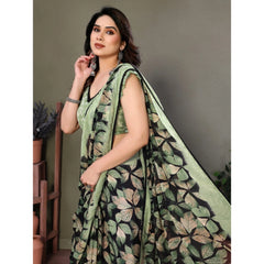Generic Women's Chiffon Printed Saree With Unstitched Blouse 5.5Mtr (Green)