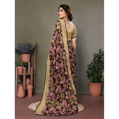 Generic Women's Chiffon Printed Saree With Unstitched Blouse 5.5Mtr (Beige)