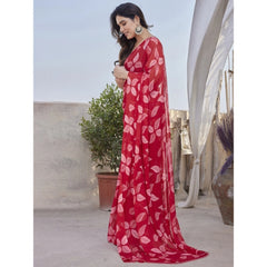 Generic Women's Chiffon Printed Saree With Unstitched Blouse 5.5Mtr (Red)