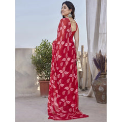Generic Women's Chiffon Printed Saree With Unstitched Blouse 5.5Mtr (Red)
