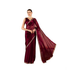 Generic Women's Jimmy Choo solid Saree With Unstitched Blouse 5.5Mtr (Wine )